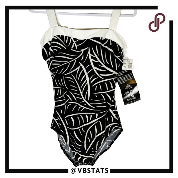 Miraclesuit Women's Saxon Palm Leaf One Piece Swimsuit Black White Size 10 NWT - Picture 2 of 6
